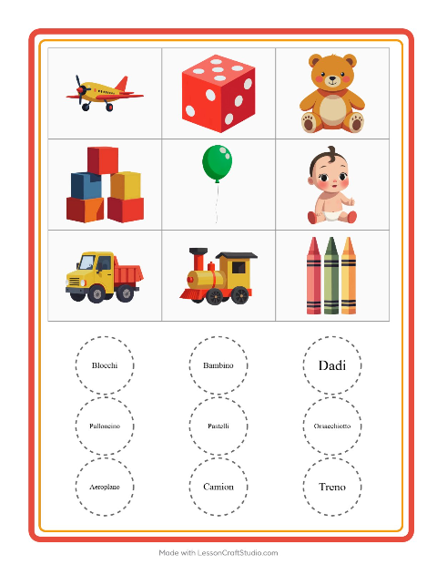 Anteprima della scheda di Bingo con Giocattoli per Scuola dell'infanzia (5-7 anni)