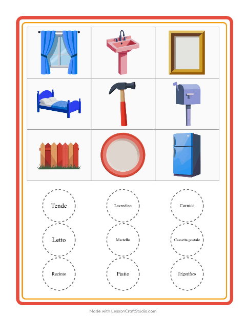 Anteprima della scheda di Bingo con In giro per casa per Scuola dell'infanzia (5-7 anni)