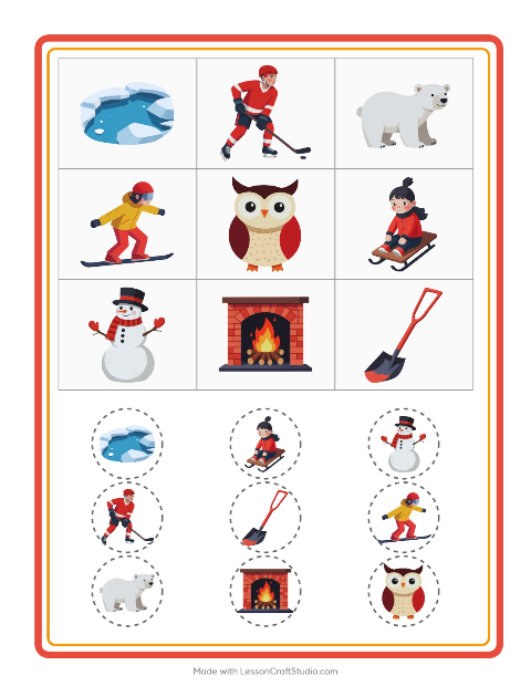 Anteprima della scheda di Bingo con Inverno per Scuola dell'infanzia (5-7 anni)