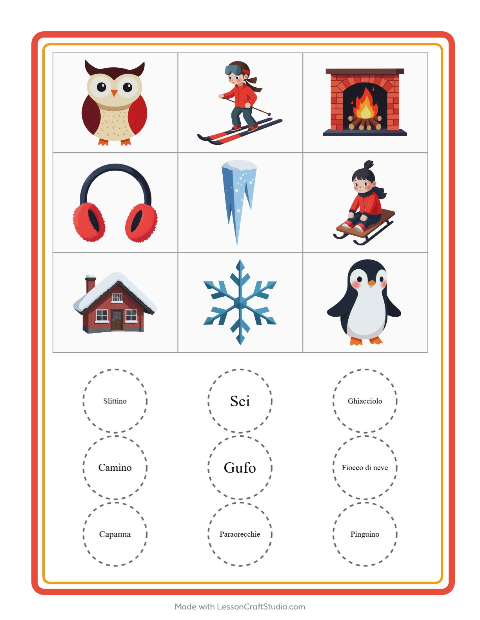 Anteprima della scheda di Bingo con Inverno per Scuola dell'infanzia (5-7 anni)
