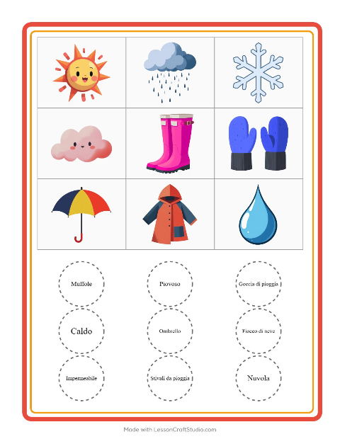 Anteprima della scheda di Bingo con Meteo per Scuola dell'infanzia (5-7 anni)
