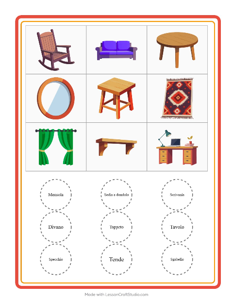 Anteprima della scheda di Bingo con Mobili per Scuola dell'infanzia (5-7 anni)