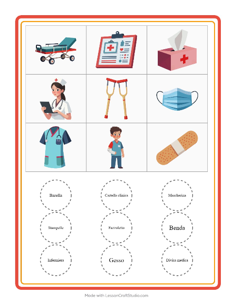 Anteprima della scheda di Bingo con Ospedale per Scuola dell'infanzia (5-7 anni)