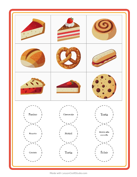 Anteprima della scheda di Bingo con Panetteria per Scuola dell'infanzia (5-7 anni)