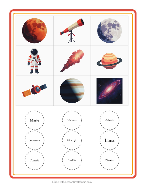 Anteprima della scheda di Bingo con Spazio per Scuola dell'infanzia (5-7 anni)