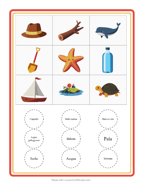 Anteprima della scheda di Bingo con Spiaggia per Scuola dell'infanzia (5-7 anni)