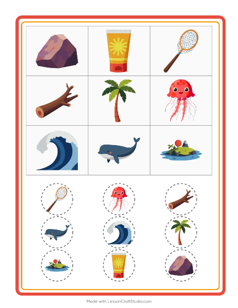 Anteprima della scheda di Bingo con Spiaggia per Scuola dell'infanzia (5-7 anni)