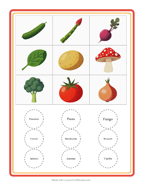 Anteprima della scheda di Bingo con Verdure per Scuola dell'infanzia (5-7 anni)