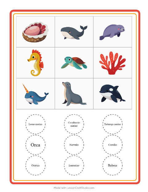 Anteprima della scheda di Bingo con Vita oceanica per Scuola dell'infanzia (5-7 anni)