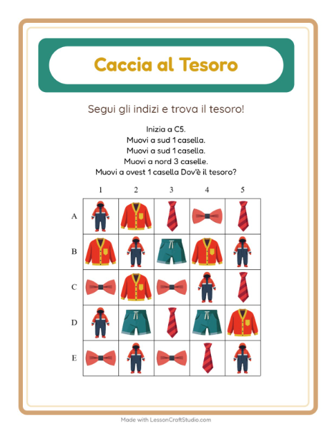 Anteprima della scheda di Caccia Al Tesoro con Abbigliamento per Scuola primaria classe prima