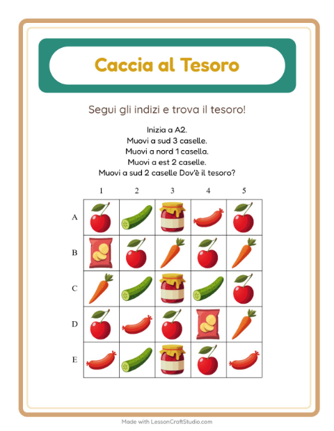 Anteprima della scheda di Caccia Al Tesoro con Al supermercato per Scuola primaria classe prima