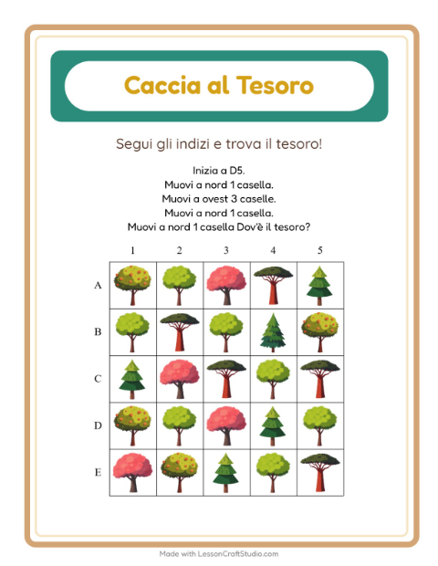 Anteprima della scheda di Caccia Al Tesoro con Alberi per Scuola primaria classe prima