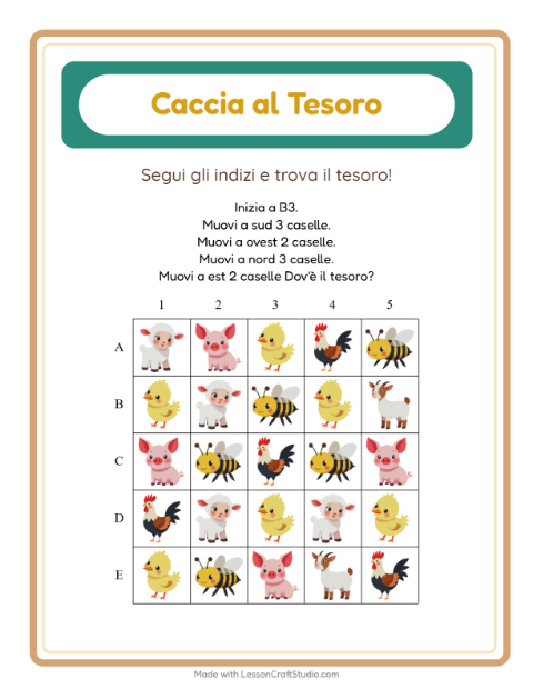 Anteprima della scheda di Caccia Al Tesoro con Animali della fattoria per Scuola primaria classe prima