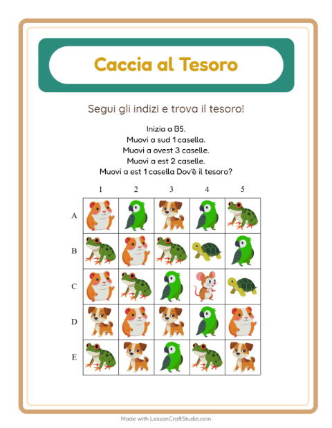 Anteprima della scheda di Caccia Al Tesoro con Animali domestici per Scuola primaria classe prima