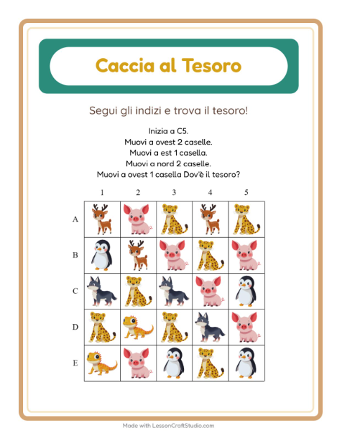 Anteprima della scheda di Caccia Al Tesoro con Animali per Scuola primaria classe prima
