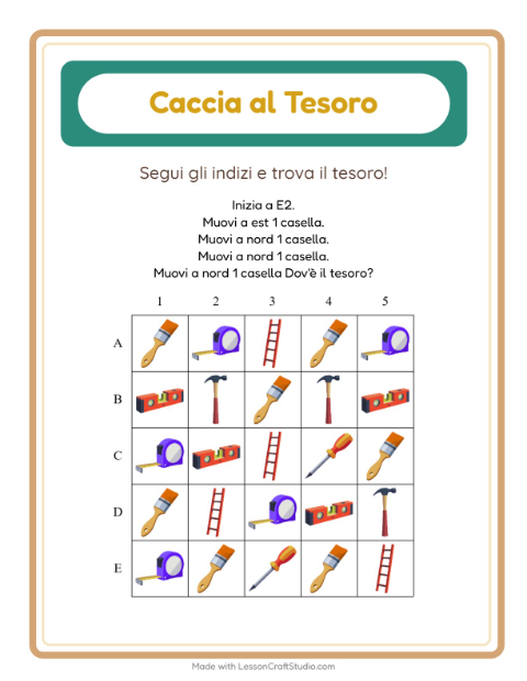 Anteprima della scheda di Caccia Al Tesoro con Attrezzi per Scuola primaria classe prima