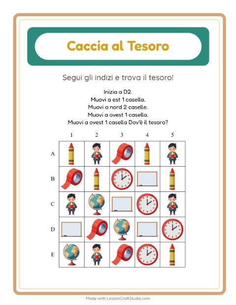 Anteprima della scheda di Caccia Al Tesoro con Aula per Scuola primaria classe prima