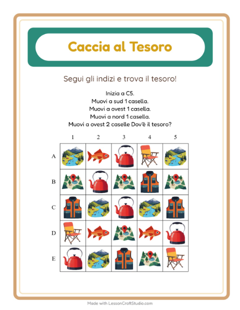 Anteprima della scheda di Caccia Al Tesoro con Campeggio per Scuola primaria classe prima