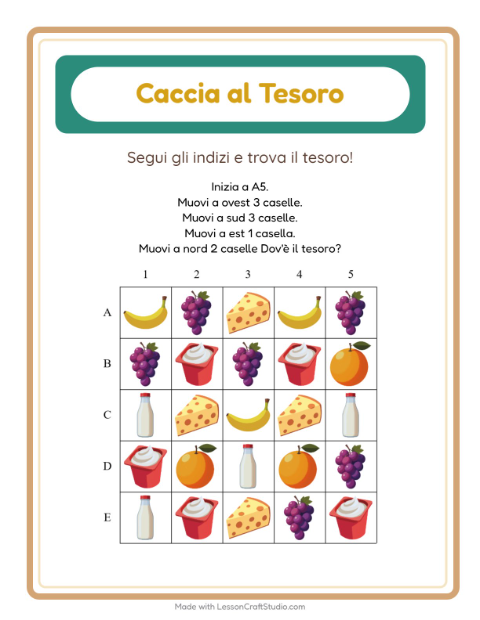 Anteprima della scheda di Caccia Al Tesoro con Colazione per Scuola primaria classe prima