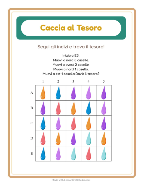 Anteprima della scheda di Caccia Al Tesoro con Colori per Scuola primaria classe prima