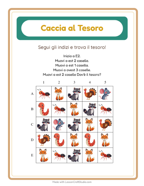 Anteprima della scheda di Caccia Al Tesoro con Creature della foresta per Scuola primaria classe prima