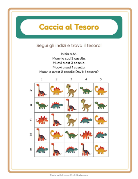 Anteprima della scheda di Caccia Al Tesoro con Dinosauri per Scuola primaria classe prima