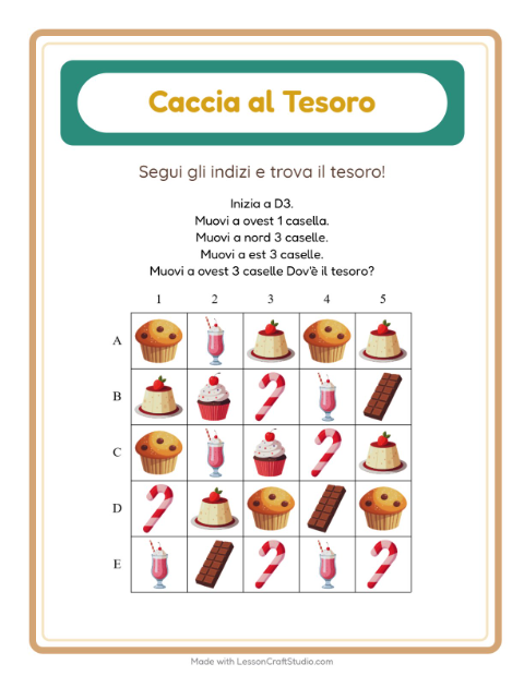Anteprima della scheda di Caccia Al Tesoro con Dolci e dolciumi per Scuola primaria classe prima