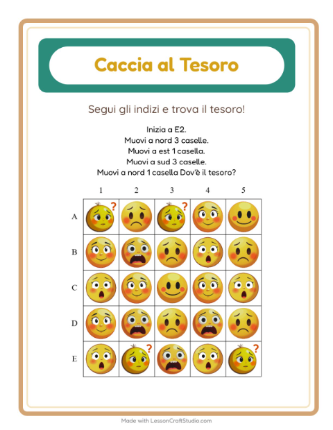 Anteprima della scheda di Caccia Al Tesoro con Emozioni per Scuola primaria classe prima
