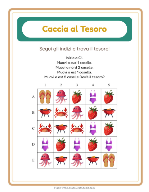 Anteprima della scheda di Caccia Al Tesoro con Estate per Scuola primaria classe prima