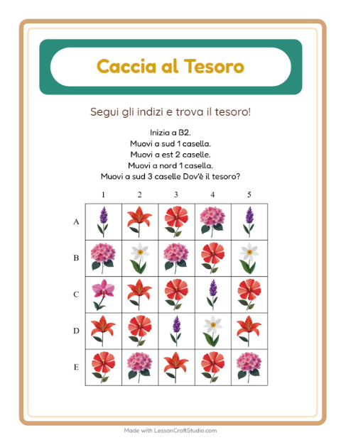 Anteprima della scheda di Caccia Al Tesoro con Fiori per Scuola primaria classe prima