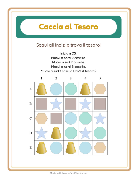 Anteprima della scheda di Caccia Al Tesoro con Forme per Scuola primaria classe prima