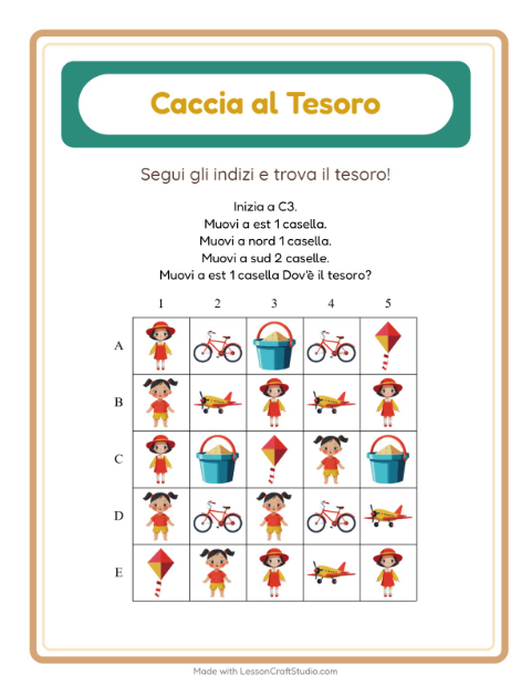 Anteprima della scheda di Caccia Al Tesoro con Giocattoli per Scuola primaria classe prima