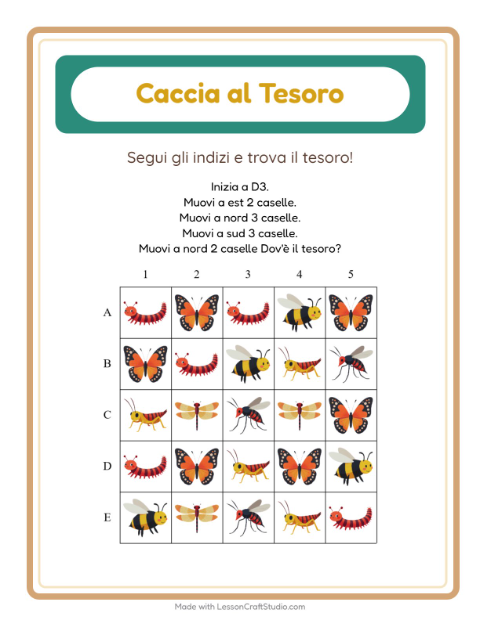Anteprima della scheda di Caccia Al Tesoro con Insetti e scarafaggi per Scuola primaria classe prima