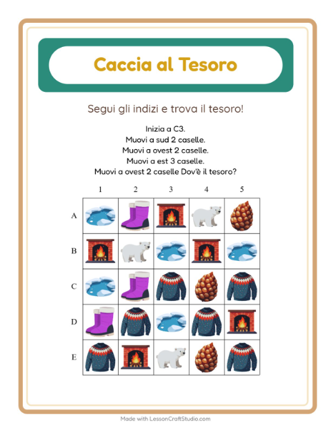 Anteprima della scheda di Caccia Al Tesoro con Inverno per Scuola primaria classe prima