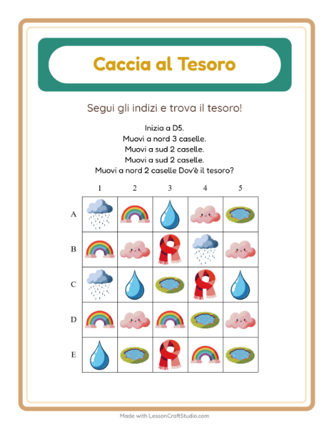 Anteprima della scheda di Caccia Al Tesoro con Meteo per Scuola primaria classe prima