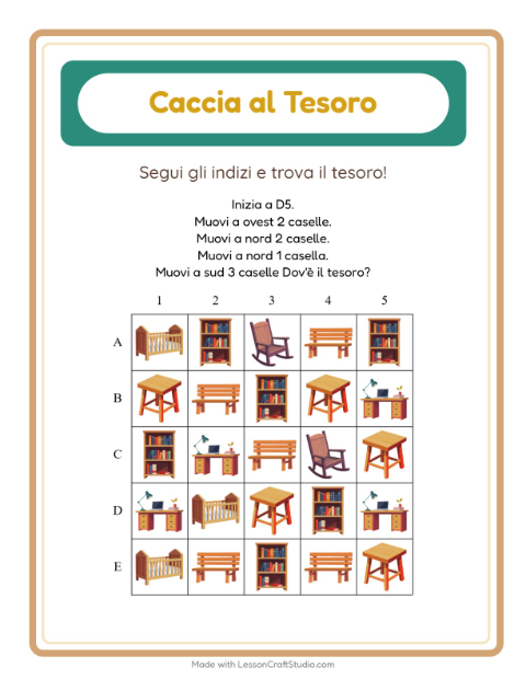 Anteprima della scheda di Caccia Al Tesoro con Mobili per Scuola primaria classe prima