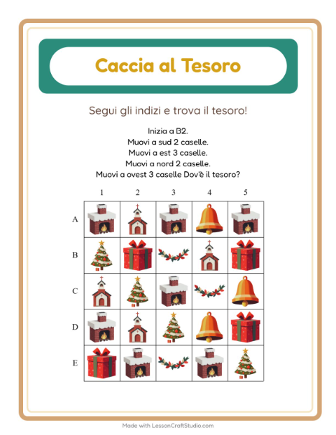 Anteprima della scheda di Caccia Al Tesoro con Natale per Scuola primaria classe prima
