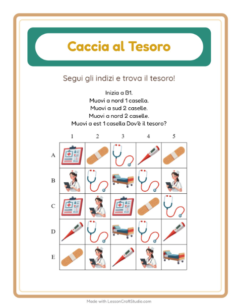 Anteprima della scheda di Caccia Al Tesoro con Ospedale per Scuola primaria classe prima