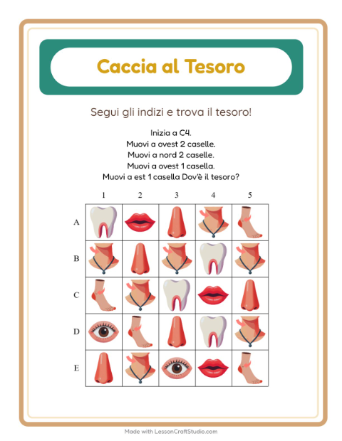 Anteprima della scheda di Caccia Al Tesoro con Parti del corpo per Scuola primaria classe prima