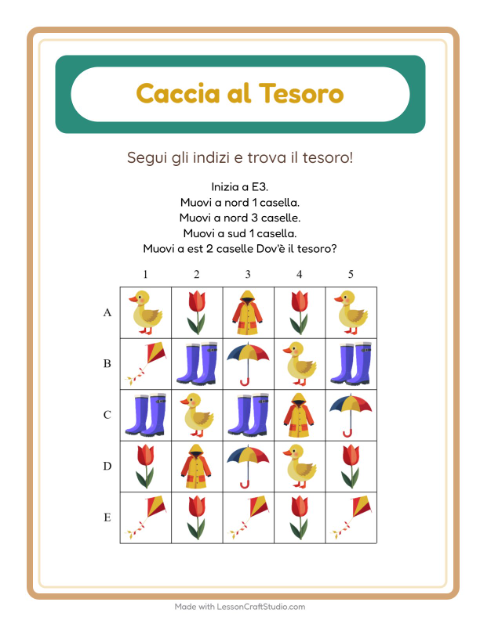 Anteprima della scheda di Caccia Al Tesoro con Primavera per Scuola primaria classe prima