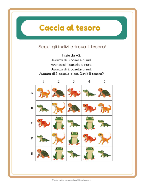 Anteprima della scheda di Caccia Al Tesoro con Rettili e anfibi per Scuola primaria classe prima