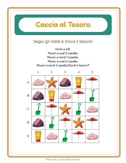 Anteprima della scheda di Caccia Al Tesoro con Spiaggia per Scuola primaria classe prima