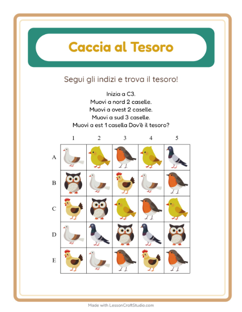 Anteprima della scheda di Caccia Al Tesoro con Uccelli 2 per Scuola primaria classe prima
