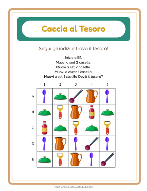 Anteprima della scheda di Caccia Al Tesoro con Utensili da cucina per Scuola primaria classe prima