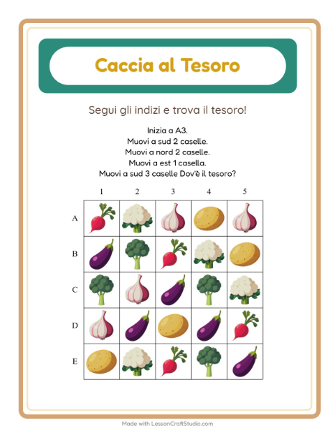 Anteprima della scheda di Caccia Al Tesoro con Verdure per Scuola primaria classe prima