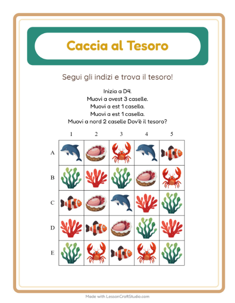Anteprima della scheda di Caccia Al Tesoro con Vita oceanica per Scuola primaria classe prima