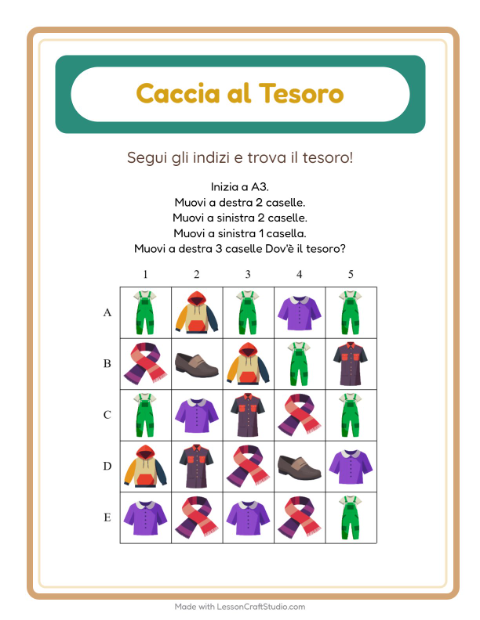 Anteprima della scheda di Caccia Al Tesoro con Abbigliamento per Scuola primaria classe prima