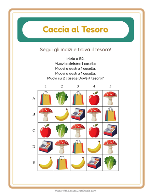 Anteprima della scheda di Caccia Al Tesoro con Al supermercato per Scuola primaria classe prima