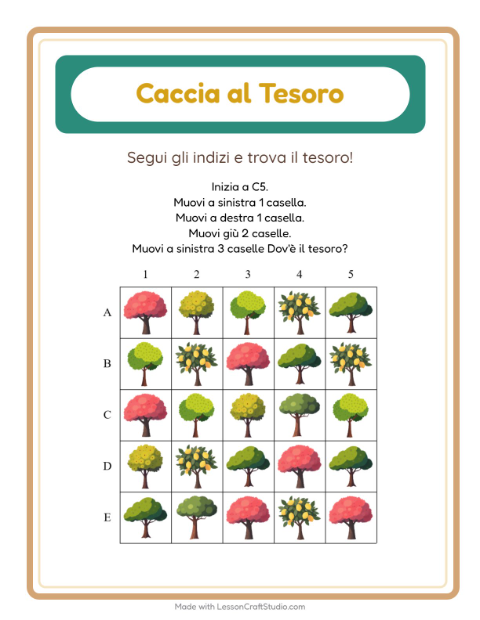 Anteprima della scheda di Caccia Al Tesoro con Alberi per Scuola primaria classe prima