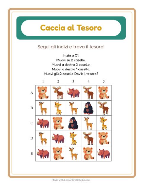 Anteprima della scheda di Caccia Al Tesoro con Animali dello zoo per Scuola primaria classe prima
